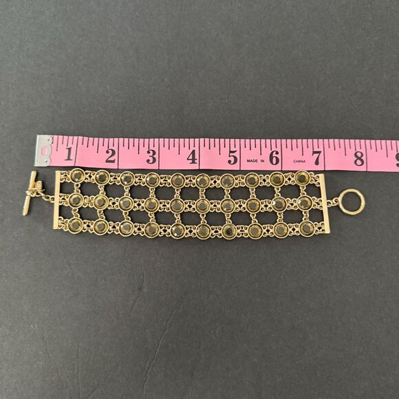Banana Republic Gold-Tone 3 Row Openwork Bracelet Circular Links Toggle Clasp - Picture 4 of 13